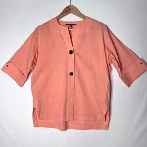 Ming Wang Snap Front Jacket Sz XS Elbow Sleeve Linen Blend Minimalist Career